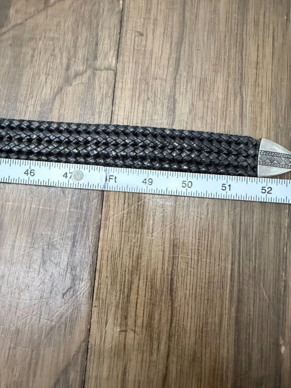 Torino Leather Co. Black Woven Braided Leather Belt Size L 42 Engraved Buckle